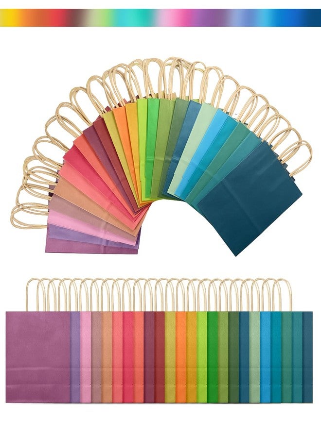 qiqee 24Pcs Small Gift Paper Bag with Handles Bulk - 8.3"x6"x3. 15" Rainbow Party Bags - Mulit Color - Image 2